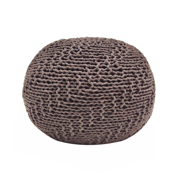 English Elm Christopher Knight Home® - HAZEL Pouf Modern Knit Weave Fabric Ottoman Stool — Textured Round Accent Seat, 20" x 14" Sized Light Brown 60495.00BEI