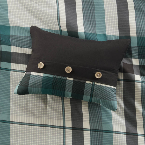 English Elm 7 Pcs Twin Xl Teal And Black Plaid Comforter Set - Soft Microfiber Bedding With Sheets & Pillow B035P319865