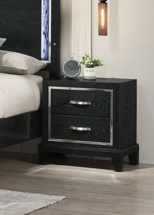 English Elm Contemporary Matte Black Nightstand with Chrome Accents Tapered Legs and Usb Charging B011P447447
