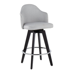 English Elm Ahoy Contemporary 26" Fixed-Height Counter Stools - Set Of 2 With Light Grey Fabric & Chrome Footrest B202S00162