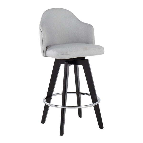 English Elm Ahoy Contemporary 26" Fixed-Height Counter Stools - Set Of 2 With Light Grey Fabric & Chrome Footrest B202S00162