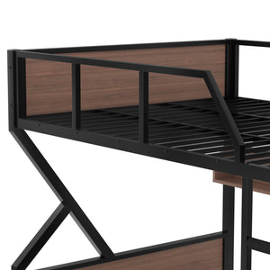 English Elm Queen Over Solid Pine Bunk Bed with Built in Shelves and Tray for Guest Rooms W5305S00013