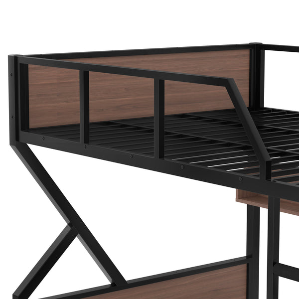 English Elm Queen Over Solid Pine Bunk Bed with Built in Shelves and Tray for Guest Rooms W5305S00013