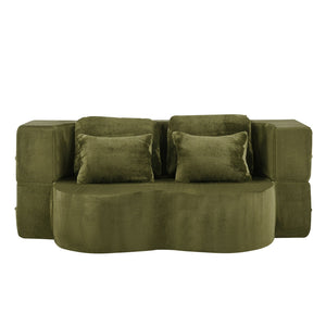 English Elm Queen Foldable Sofa Bed with Plush Chenille Cover, High-Density Foam Convertible Futon for Living Room Guest Room Bedroom Green W1829P348207