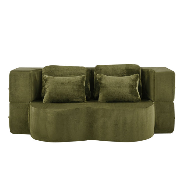 English Elm Queen Foldable Sofa Bed with Plush Chenille Cover, High-Density Foam Convertible Futon for Living Room Guest Room Bedroom Green W1829P348207