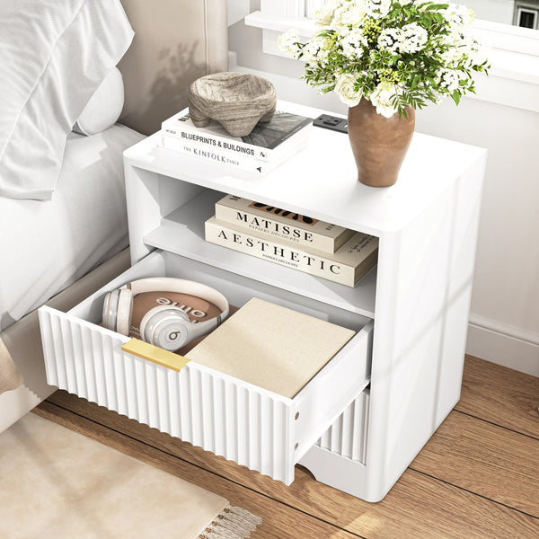 English Elm Nightstand with Usb Charging Ports Ac Outlet Night Light and Cabinet for Bedroom W1321P399421
