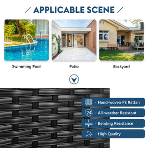 English Elm GO Outdoor Sun Bed with Adjustable Canopy, Durable PE Rattan Double Lounger, Zippered Cushions and Pillows for Easy Care and 500lb Capacity Black+Blue FG201223AAN