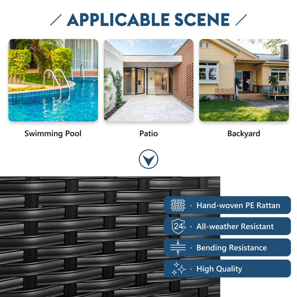 English Elm GO Outdoor Sun Bed with Adjustable Canopy, Durable PE Rattan Double Lounger, Zippered Cushions and Pillows for Easy Care and 500lb Capacity Black+Blue FG201223AAN