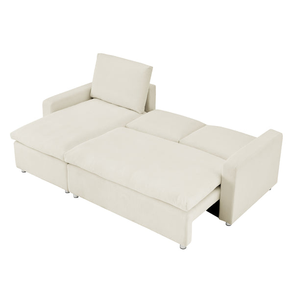 English Elm L L Shaped Convertible Sleeper Sofa Bed with Reversible Chaise, Pull-Out Bed, Hidden Storage Covers Beige W1117S00113