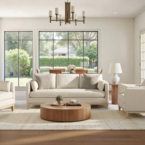 English Elm Jennifer Taylor Home - Knox 84" Modern Farmhouse Sofa in Flax White Linen — Feather-Down Foam, Removable Covers, Durable Fabric B2719P353145