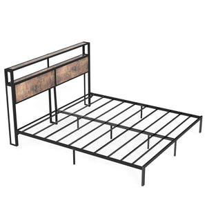English Elm Queen Metal Platform Bed with Rgb Led Headboard Charging Station and Underbed Storage T3963P483719