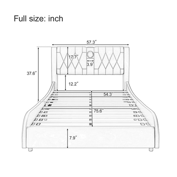 English Elm Full Faux Leather Upholstered Bed with Thick Headboard, Bluetooth Speakers, RGB LEDs & Storage Black 56.69 L x 19.69 W x 12.99 H N701P241046B