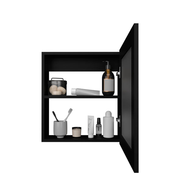English Elm Medicine Cabinet Hailey Black — Mirrored Wall Cabinet with Two 9"x16.5" Shelves, Compact Storage Solution B092P238754