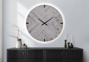 English Elm Clocks, 30 Inch Round Led Backlit Wall Timepiece with Remote Wood Finish Modern Decor Grey B2710P461744