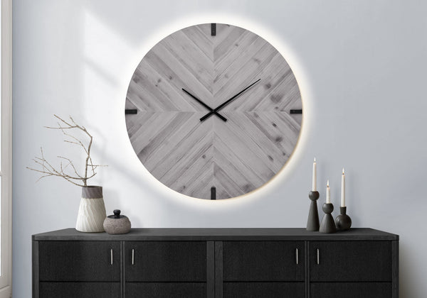 English Elm Clocks, 30 Inch Round Led Backlit Wall Timepiece with Remote Wood Finish Modern Decor Grey B2710P461744