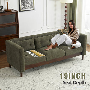 English Elm Christopher Knight Home® - 78" Upholstered Sofa with Tufted Linen-Like Fabric, Deep 19" Seat, Sturdy Rubber Wood Legs, 900lb Capacity Dark Green N763P243921F