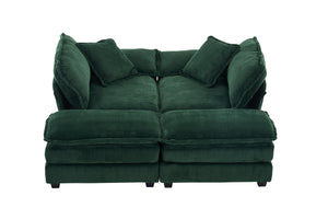 English Elm Corduroy Plush 2-Seat Sofa with 2 Back Cushions, Toss Pillows & Ottomans — Deep Seat Comfort Green W2363S00065