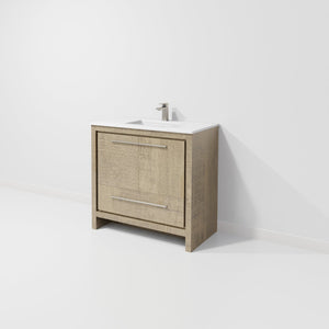 English Elm Lafarre Rustic Acacia 36" Bath Vanity w/ White Quartz Top, Gun Metal Faucet, Soft-Close Storage B2731P337003