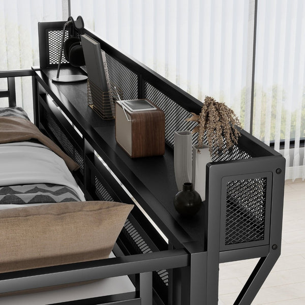 English Elm Queen Size Loft Bed With Integrated Storage, Metal Frame, Stylish Design For Kids, Teens, Adults W2580S00038-GIGA