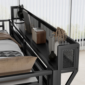 English Elm Full Size Metal Loft Bed with Stair Storage and Built-in Wardrobe for Teens W2580S00089