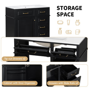 English Elm 36-Inch Bathroom Vanity With Ceramic Sink Top, Adjustable Shelf, And Modern Flip Drawer Design For Storage N725P350849B