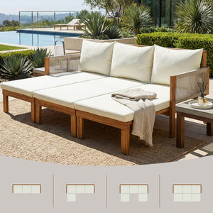 English Elm Outdoor Acacia Wood Dining Set Seats Six with Cushioned Armrest Chairs for Patio Beige,Natural Wood N719Z000220A