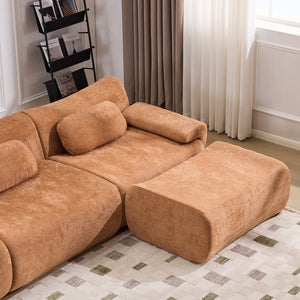 English Elm Modular Chenille Deep Seat Sectional Sofa with Bamboo Frame for Living Room Lounge Orange W1829S00070