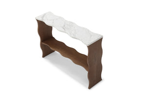 English Elm 47.24" Modern Console Table With White Marble Top & Walnut Wood Veneer - Stylish Entryway Storage Solution W2664P346441