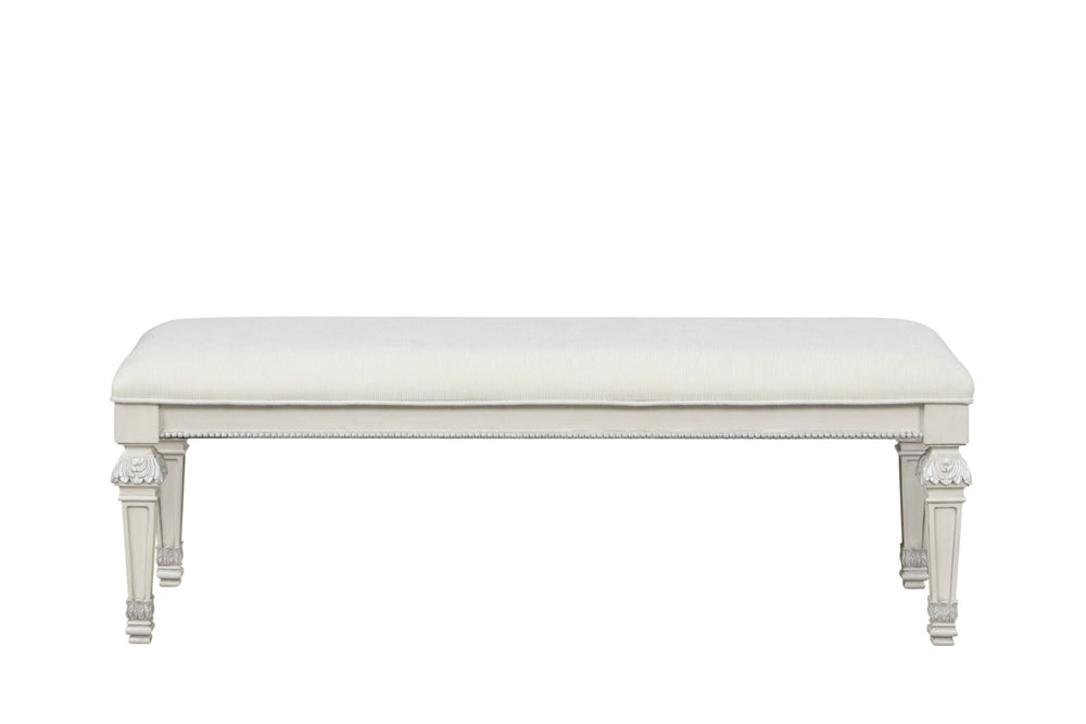 English Elm Metal Silver Traditional Accent Bench 54" W Creamy White Tufted Seat, Ornate Round Knobs, Entryway Seating Appeal B2741P343801