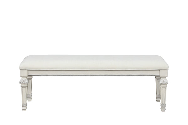 English Elm Metal Silver Traditional Accent Bench 54" W Creamy White Tufted Seat, Ornate Round Knobs, Entryway Seating Appeal B2741P343801