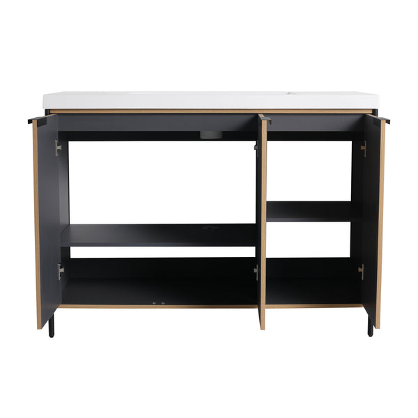English Elm 48" Freestanding Bathroom Vanity with Thick Resin Sink, Soft-Close Doors, Adjustable Shelves, Durable Finish Light Coffee W999S00297