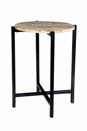 English Elm Marble Side Table With Elegant Brown Top & Sturdy Grey Metal Frame – Perfect For Small Spaces! B346P320738