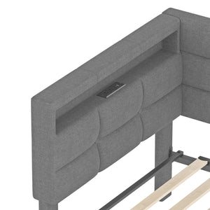 English Elm Upholstered Twin Daybed with 2 Under-Bed Drawers, Headboard Storage, USB-C Charging & LED Lights Gray 41.31 L x 21.42 W x 13.37 H N733P285121E