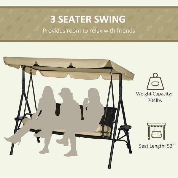 English Elm Outsunny Three Seat Pe Rattan Canopy Patio Swing with Steel Frame for Backyard W2225P174129