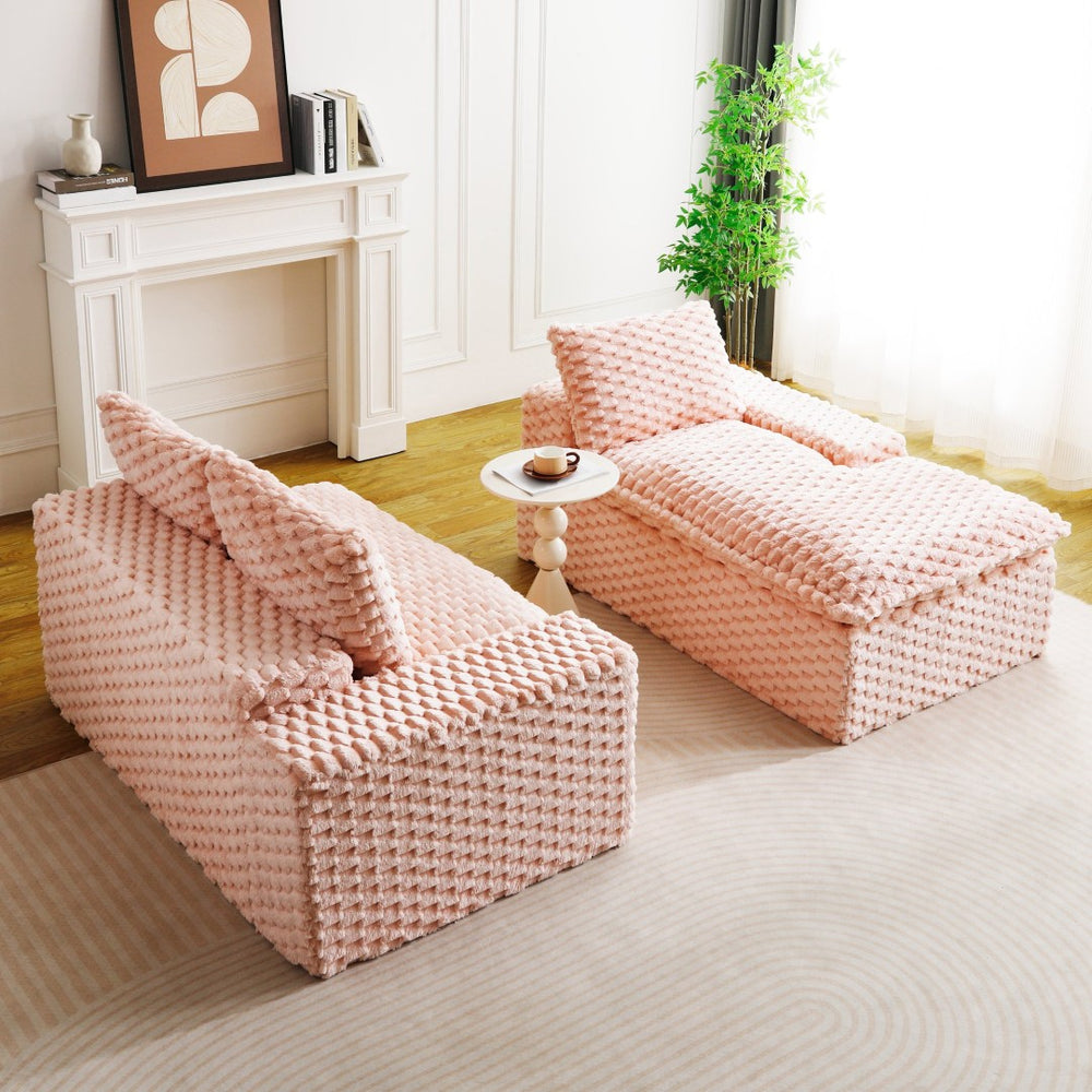 English Elm Pink Turtle Velvet Convertible Sofa: Plush, Stylish Twin-Seat With Chaise Lounge For Ultimate Comfort W3371S00028-GIGA