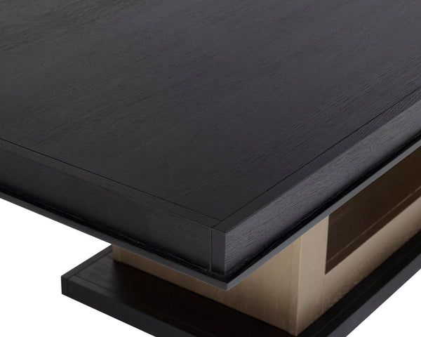 Sunpan Judson 100" Dining Table - Elegant Black Oak with Unique Texture & Warm Brass Accents for Your Home