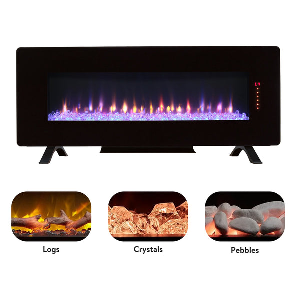 English Elm 48 Inch Curved Wall Mounted Electric Fireplace with Multi Color Flame Ember Bed W1769P199008