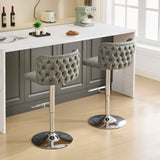 English Elm ,Swivel Barstools Adjusatble Seat Height With Chrome Base, Modern Pu Upholstered Bar Stools With The Whole Back Tufted, For Home Pub and Kitchen Island,Gray, Set Of 2