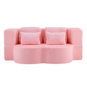 English Elm Queen Foldable Sofa Bed with Plush Chenille Cover, High-Density Foam Convertible Futon for Living Room Guest Room Bedroom Pink W1829P348205