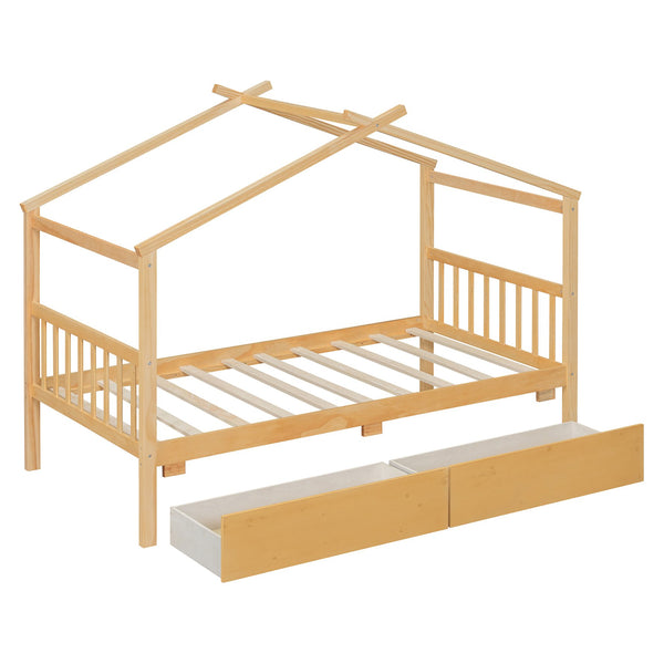 English Elm Twin House Bed Solid Pine Kids Cottage Frame with Storage Drawers Imaginative Room N708P309245M