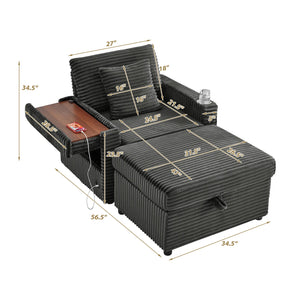 English Elm Comfortable Chenille Chaise Lounge Chair with Usb Port Hidden Storage Ottoman W3705P476389