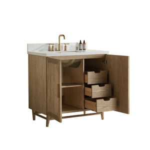 English Elm Fully Assembled 36'' Light Coffee Single Sink Bathroom Vanity With Solid Wood & Engineered Top W1826P343430