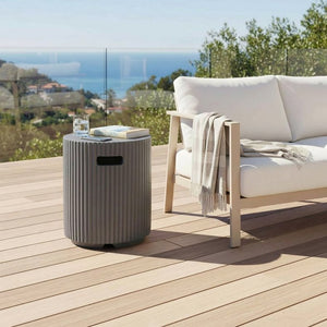 English Elm 17x19.9 Mgo Concrete Propane Tank Cover Outdoor Side Table with Metal Base Gray N772P409042G