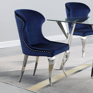 English Elm Daphne Velvet Wingback Dining Chairs with Nailhead Trim and Cabriole Legs Set of 2 Inky Blue B062S01464