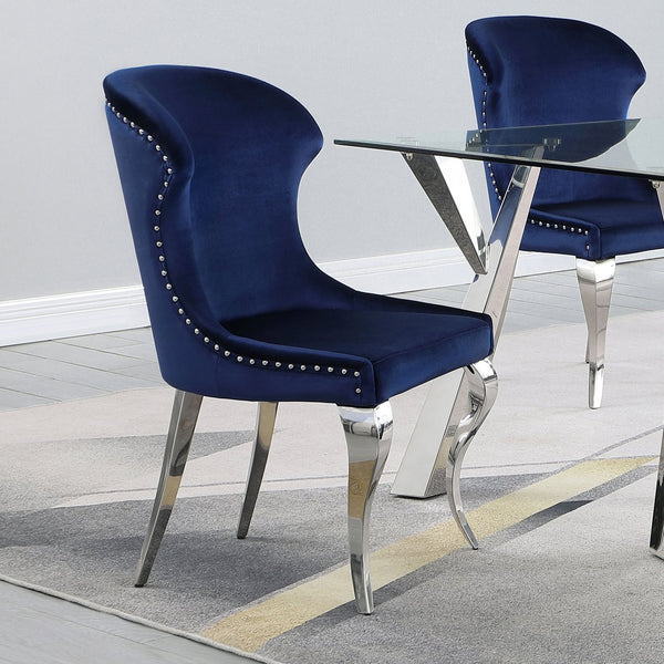 English Elm Daphne Velvet Wingback Dining Chairs with Nailhead Trim and Cabriole Legs Set of 2 Inky Blue B062S01464