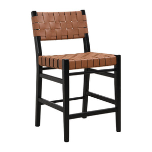 English Elm Christopher Knight Home® - 24.25'' 24.25" Classic Counter Stools Set of 2 Brown PU with Braided Leather Back & Rubberwood Legs, 24.25" 74690.00BRN