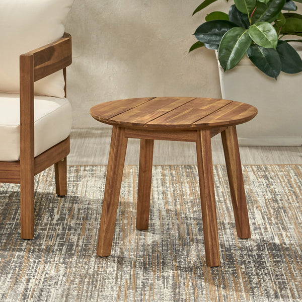 English Elm Christopher Knight Home® - Outdoor Acacia Wood Side Table — Round Teak Finish, Geometric Queen-Size Frame, Durable Patio Accent (22" x 22" x 18") 68627.00
