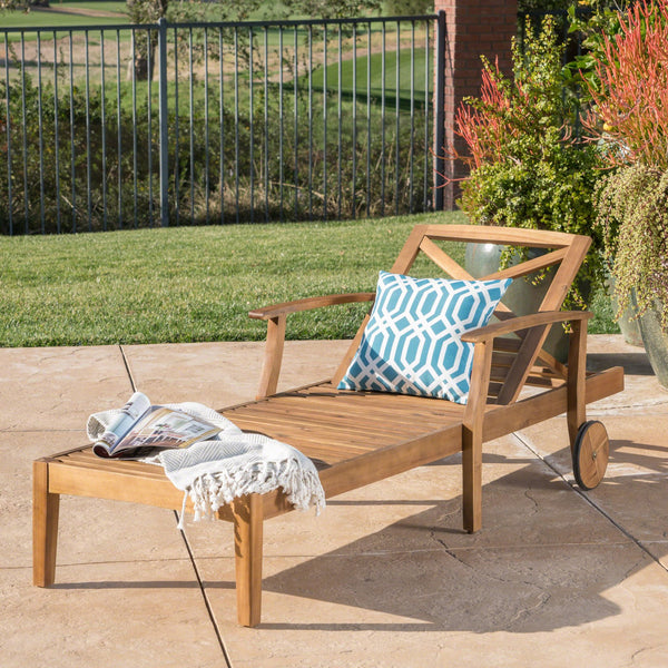 English Elm Christopher Knight Home® - PERLA Teak Acacia Chaise Lounge with Wheels – Outdoor Patio Wood Recliner, Mix‑and‑Match Cushions, Single/Set Options 61724.00WTC