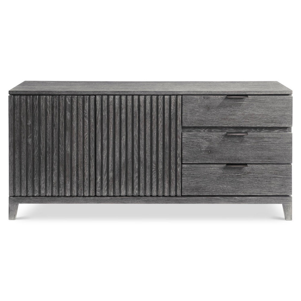 Bernhardt Bernhardt Menton Buffet With Sutton Rustic Oak Finish, Ribbed Doors, Cast Aluminum Pulls, Adjustable Shelves 352132