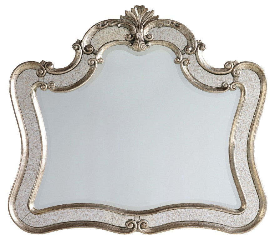Hooker Furniture Sanctuary Elegant Bardot Silver Leaf Shaped Mirror, 45" W Beveled Glass, Carved Antique Charm 5413-90009